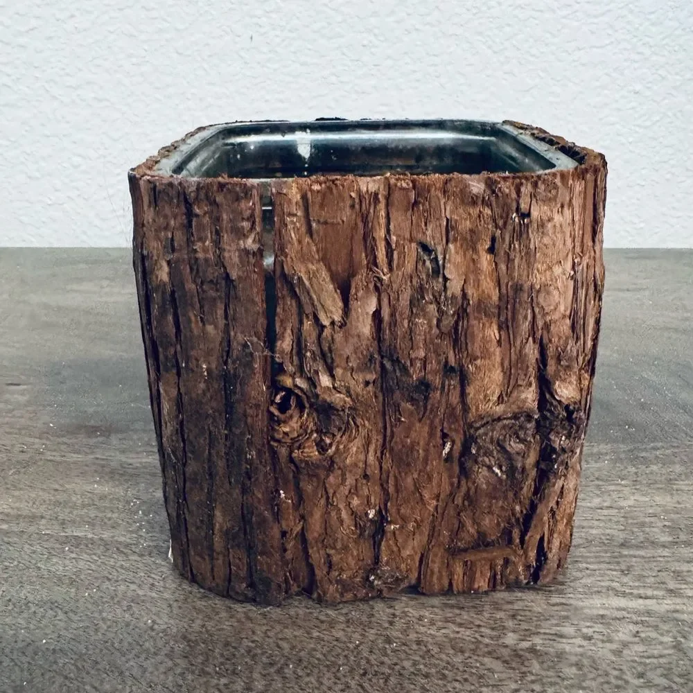 Wood Bark Rustic Glass Planter Pot Vase